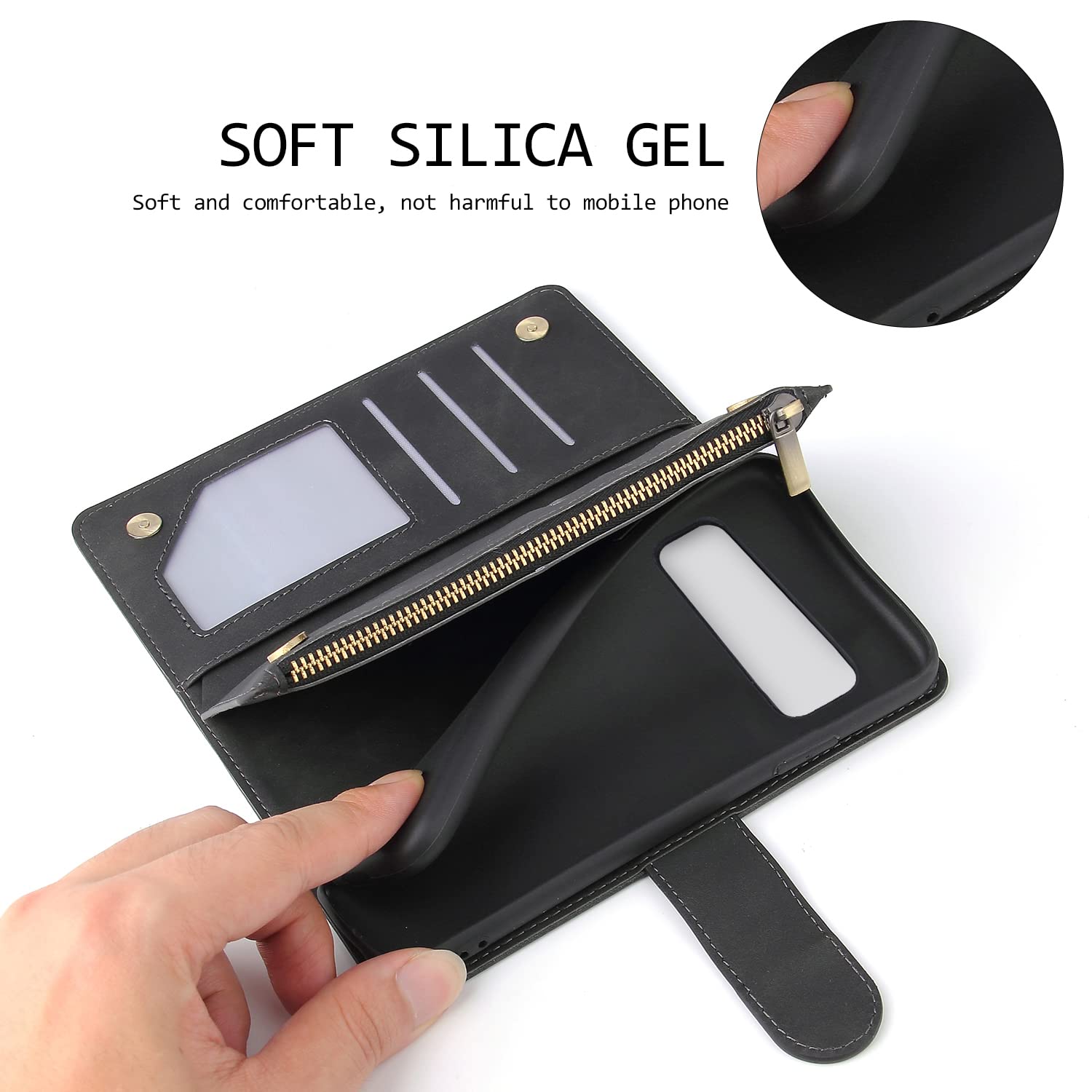 Google Pixel 7 Pro Magnetic Wallet Case - Premium Leather Flip Cover with 6 Card Slots, Hand Strap & Zipper Pocket | Shockproof Stand Case for Men & Women (Black) | Perfect for Daily Commute, Travel & Business Use