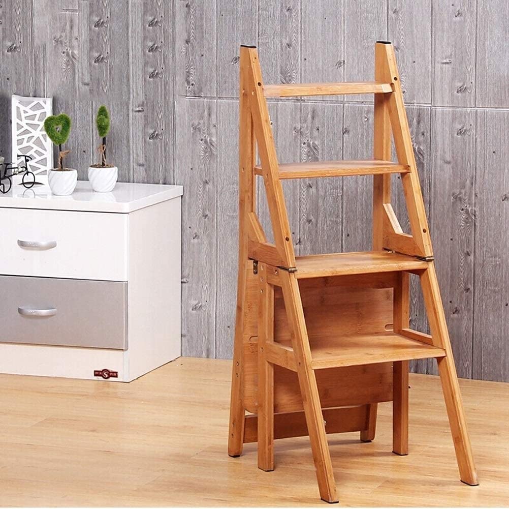 100% Bamboo Step Stool - Multifunctional Folding Ladder Chair, Foldable Home Step Stool for Kitchen, Bathroom & Storage (Wood Color) - Perfect for Reaching High Shelves, Home Organization & DIY Projects