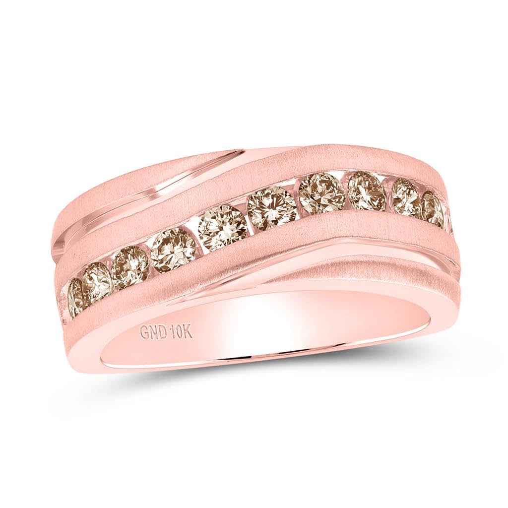 10K Rose Gold Men's Diamond Wedding Band Ring - 1 CTTW Single Row Grooved Design by Jewels By Lux | Perfect for Engagement, Anniversary & Special Occasion Gifts