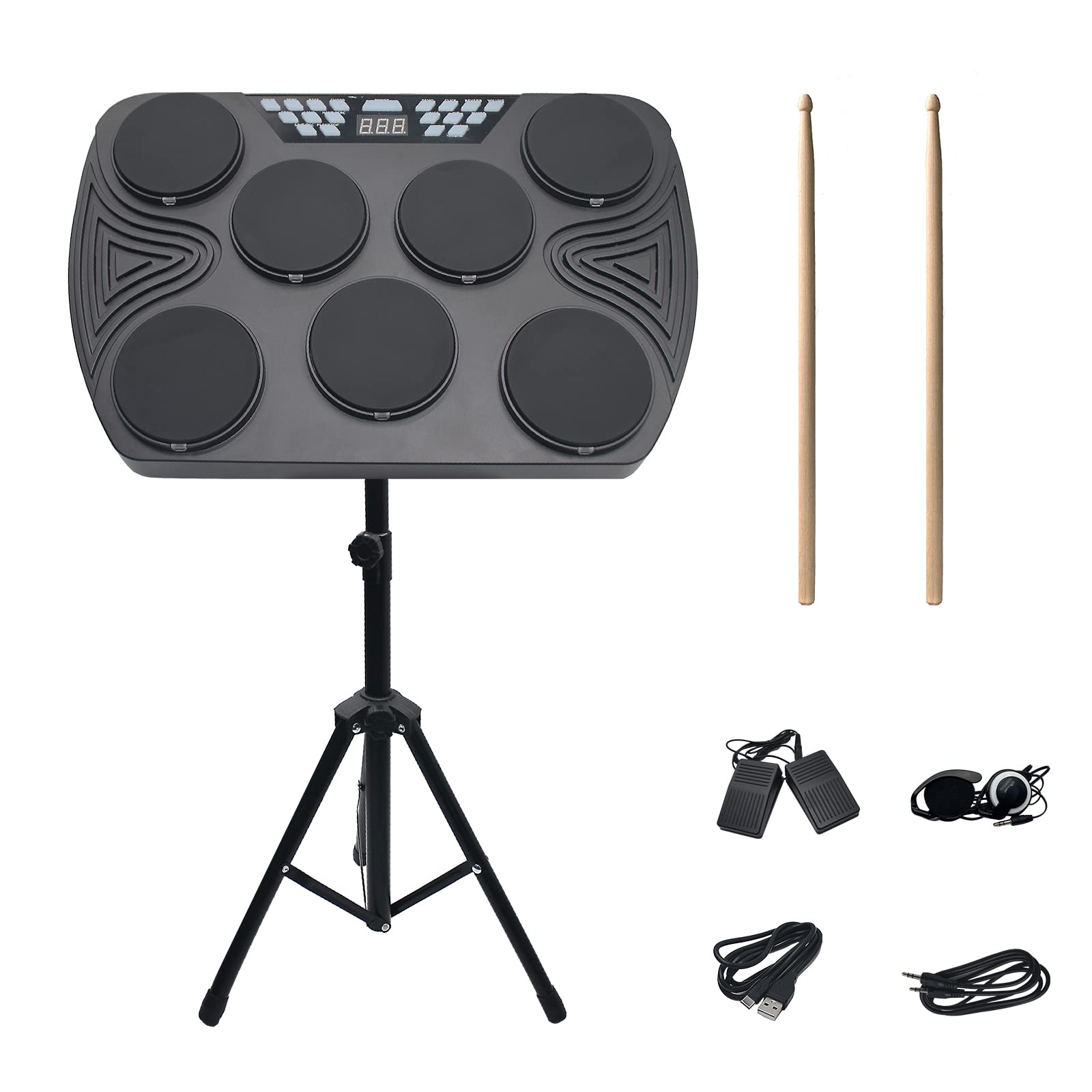 Portable Electronic Drum Set with 16 Drum Sounds, Headphones & Foot Pedal - Roll-Up Drum Pad for Practice, Tambourine Mode & 7 Speed Settings | Perfect for Home Studio, Live Performances & Music Learning