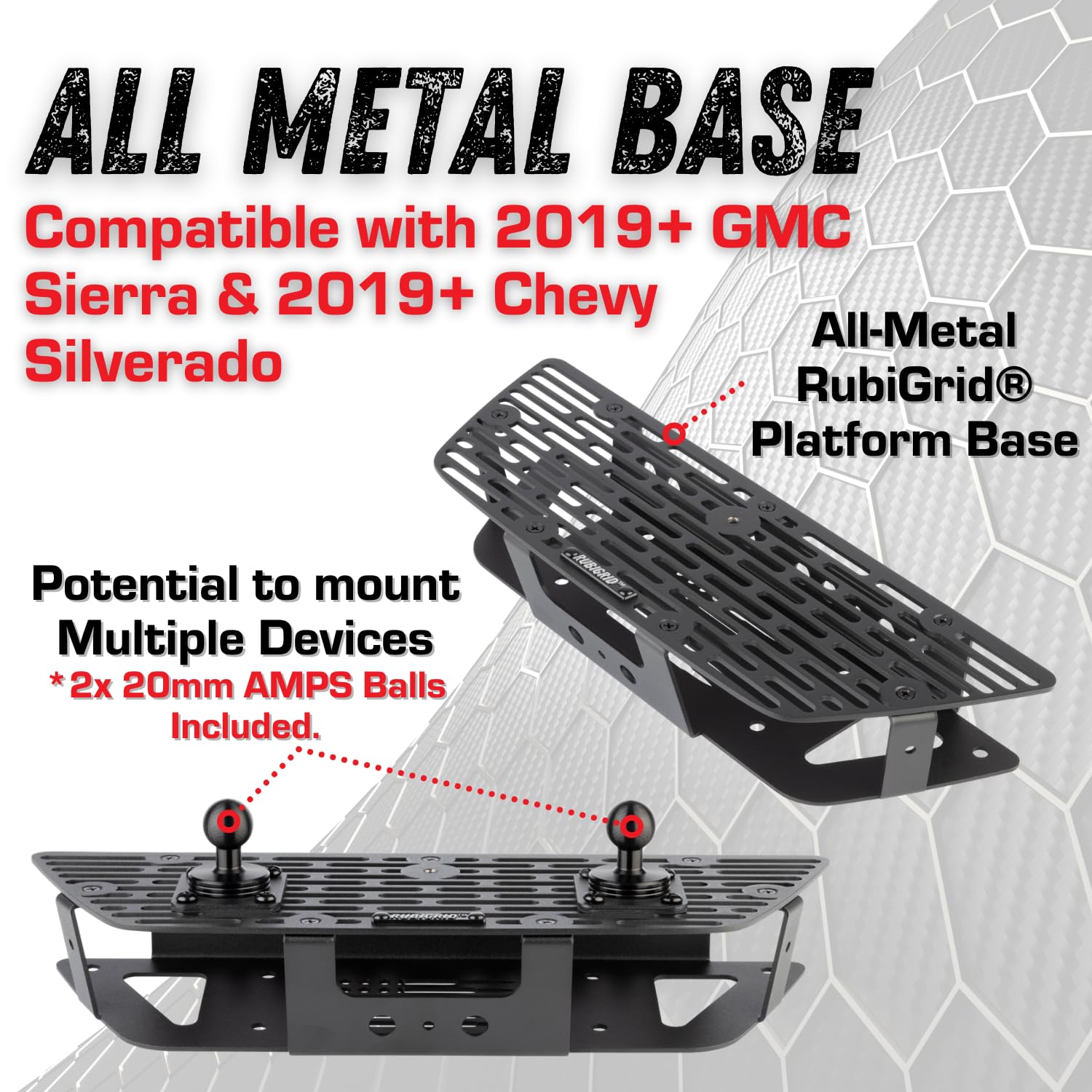 Bulletpoint RubiGrid Dash Mount Platform with 2 Phone Holders - Compatible with 2019+ Chevy Silverado & GMC Sierra - Multi-Device Car Mount for Phones, GPS & Tablets - Perfect for Road Trips & Daily Commuting