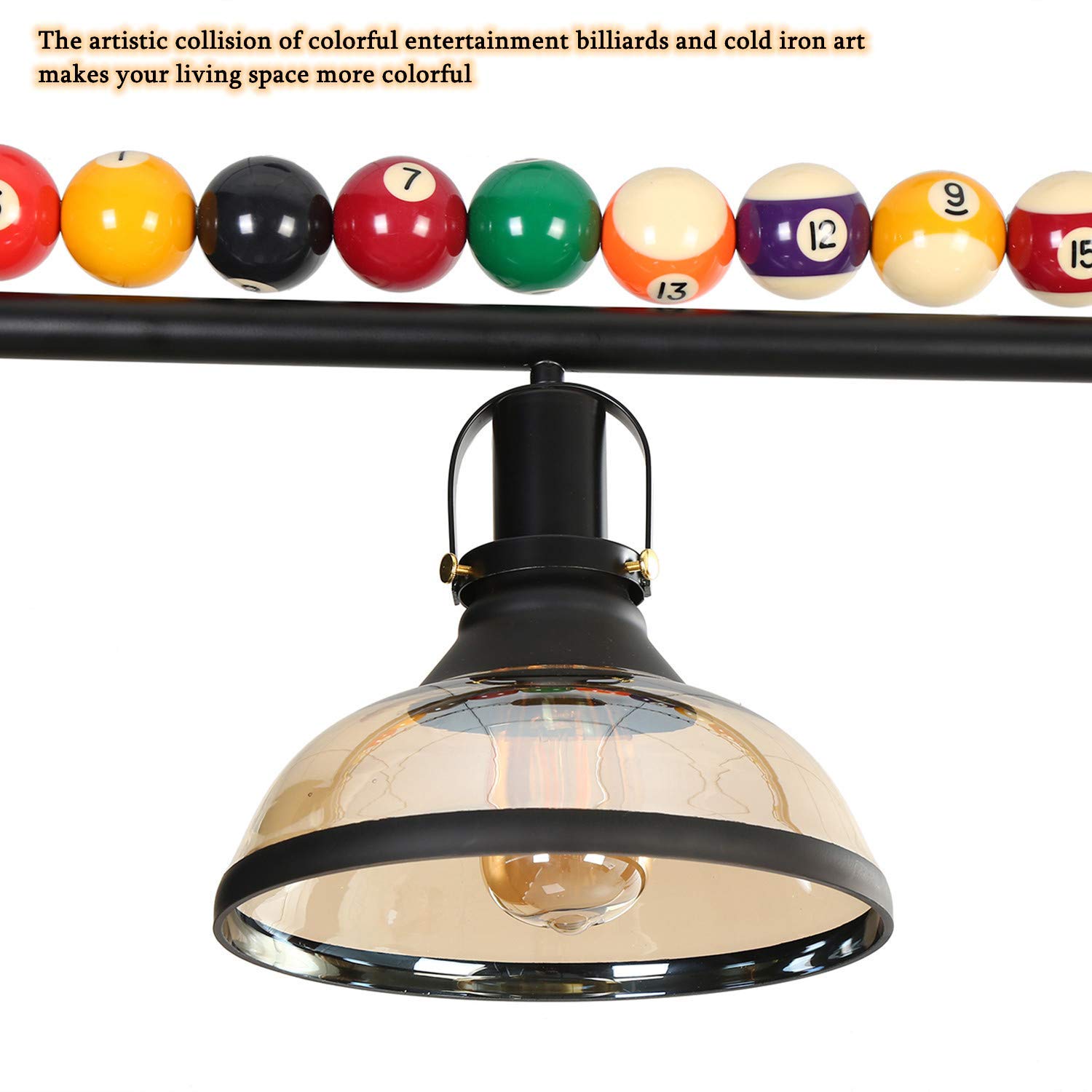 Pool Table Lights & Billiard Lighting - Farmhouse Chandelier with 3 Head Industrial Iron Fixture, Glass Lampshade for Kitchen, Bar & Game Room Decor | Perfect for Billiards, Pubs and Home Entertainment Spaces