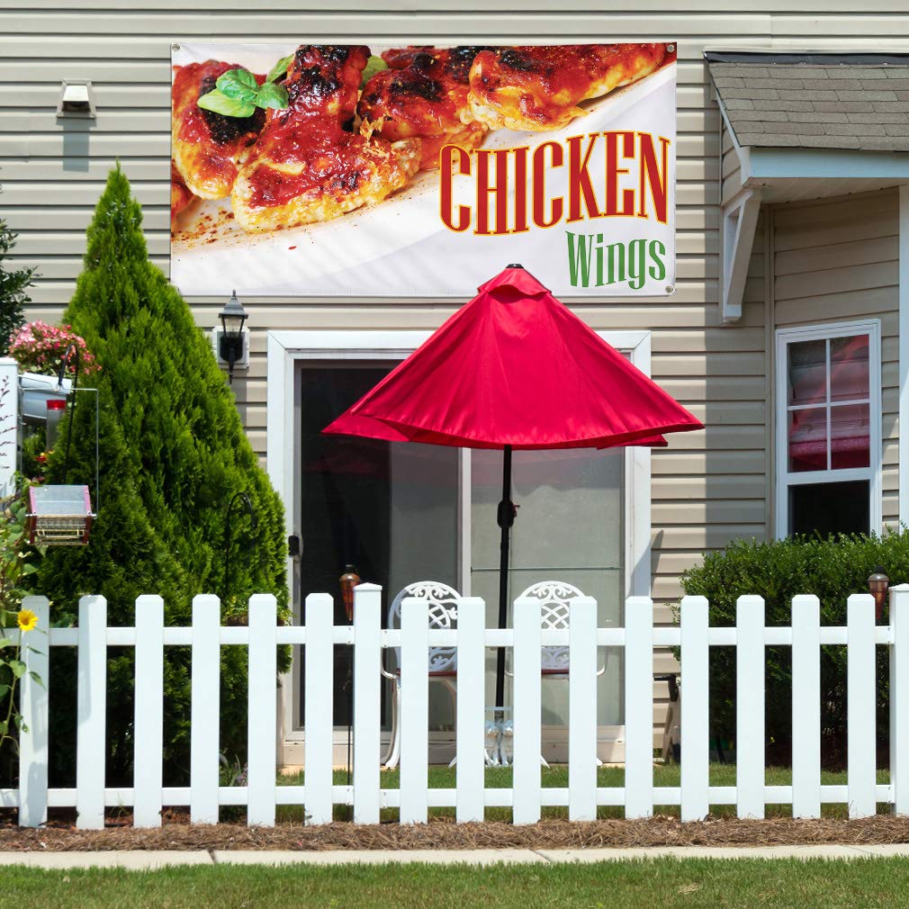 Custom Vinyl Banner for Chicken Wings Restaurant - Weatherproof Outdoor Advertising Sign with 10 Grommets (60x144 Inches) - Perfect for Food Trucks, Yard Sales & Industrial Business Promotion