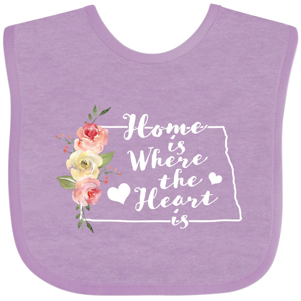 Inktastic North Dakota Home Is Where the Heart Is Watercolor Baby Bib - Soft Organic Cotton Drool Bib for Infants, Perfect Gift for Newborns & Baby Showers, Cute Feeding & Playtime Accessory