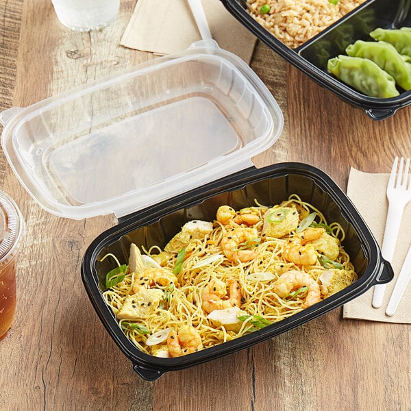 9 x 6 x 3 Inch Microwave Safe Black & Clear Plastic Hinged Food Storage Container - 1 Count - Perfect for Meal Prep, Leftovers & Office Lunches