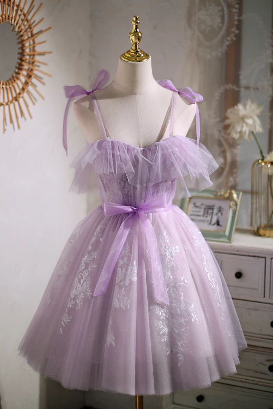 Light Purple Tulle Homecoming Dress Short Prom Gown J4040 - Elegant Party Dress for Dances, Weddings & Special Occasions