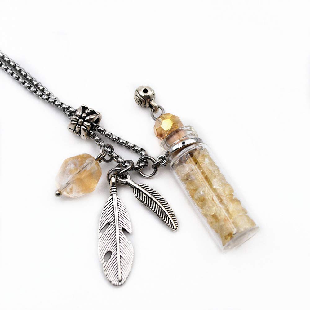 CoolDIY Aromatherapy Essential Oil Diffuser Necklace - Stainless Steel Pendant with Crystal Stone & Glass Vial - Yellow - Perfect for Stress Relief, Yoga, Meditation & Daily Wear