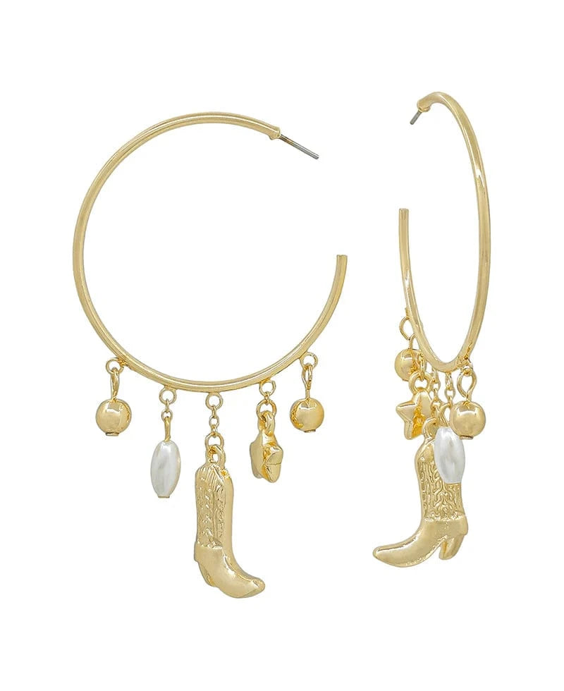 Gold Cowboy Charm Hoop Earrings for Women - Western Style Dangle Earrings - Perfect for Rodeo, Country Music Festivals & Western Fashion