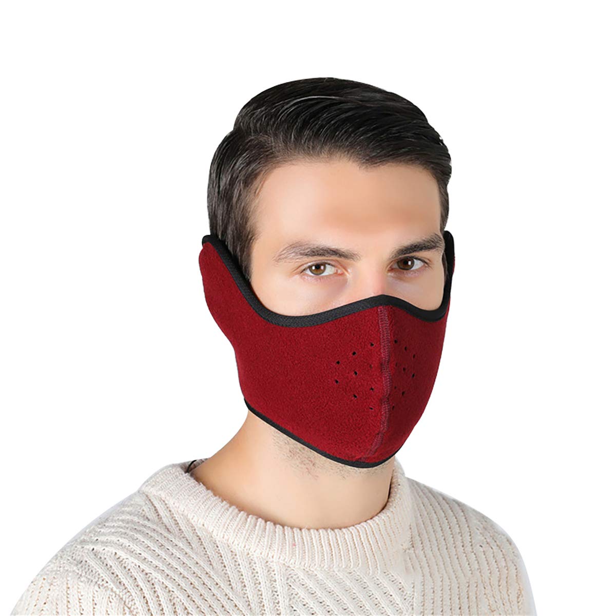 Queenbox Winter Half Face Mask - Fleece Lined Windproof Balaclava with Earflaps & Breathing Holes for Skiing, Snowboarding, Motorcycle Riding & Outdoor Winter Sports - Cold Weather Face Protection for Men & Women