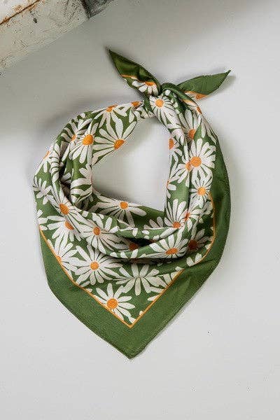 Green Silky Feel Bandana Scarf for Women - Soft Floral Hair Accessory & Fashion Head Wrap for Outdoor Activities, Yoga, and Summer Style