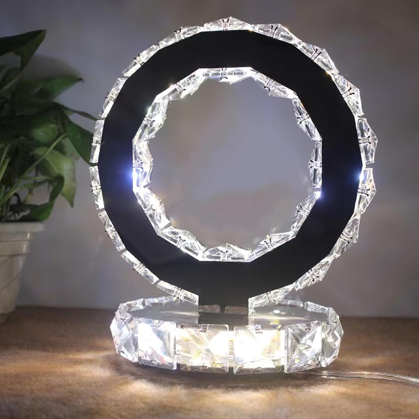 Elegant Crystal Rings Table Lamp - Modern LED Night Light for Bedroom, Living Room, and Office Decor - Perfect for Home, Gift, and Romantic Ambiance