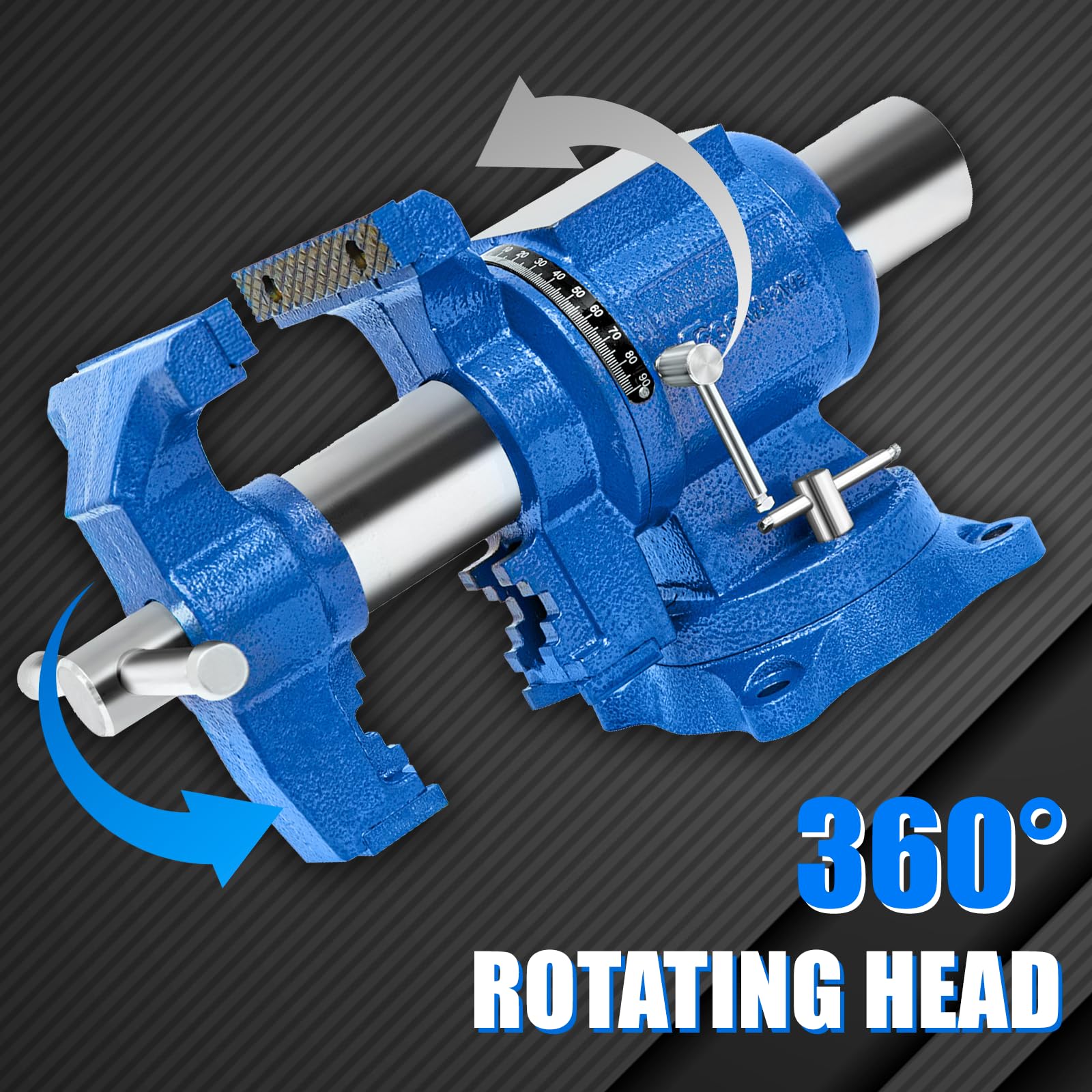 5-Inch Heavy Duty Bench Vise - 4000KG Clamp Force Ductile Iron Multi-Purpose Workbench Vice with 360° Rotation & Anvil (Blue) - Perfect for Metalworking, Woodworking & DIY Projects