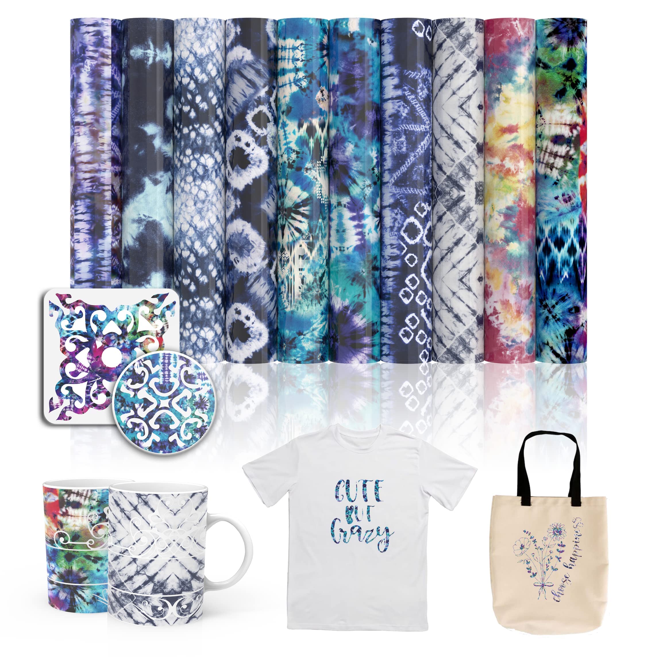 SPECUT XINPOCUT Infusible Transfer Ink Sheets - 10 Pack 12x12 Inch Sublimation Paper for Cricut Mug Press, Silhouette Cameo & Heat Press - Tie Dye Design for T-Shirts, Bags, Mugs & DIY Crafts
