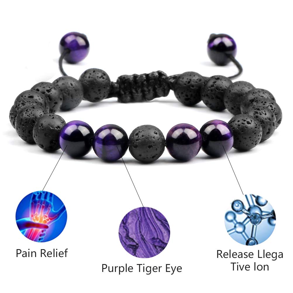 Natural Tiger Eye Lava Rock Bracelet for Men & Women - 8mm Adjustable Beaded Stone Bracelet with Aromatherapy Essential Oil Diffuser - Perfect for Meditation, Yoga & Spiritual Healing Gifts