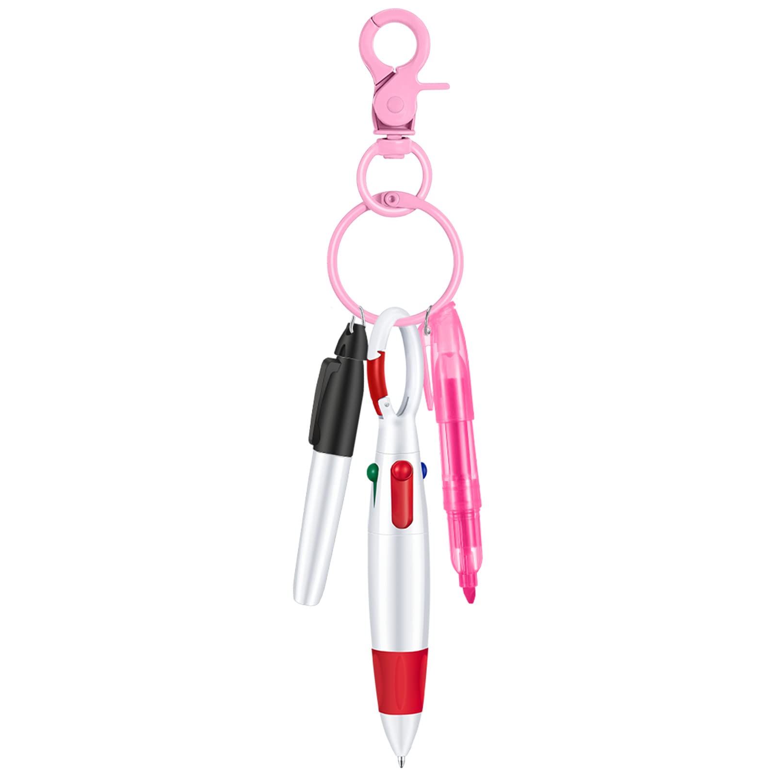 Colarr Retractable Badge Pens for Nurses - 3-in-1 Permanent Marker, Ballpoint Pen & Keychain Clip (Pink) - Perfect for Medical Professionals, Hospital Shift Work & Nursing School Essentials