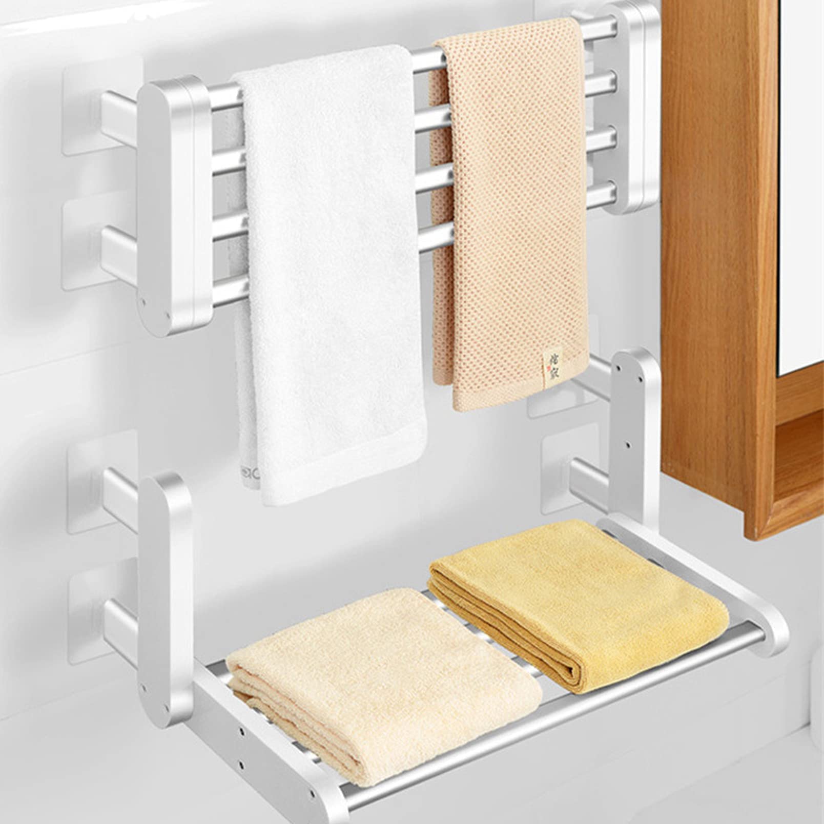 Premium Electric Towel Warmer for Bathroom - Wall Mounted Foldable Heated Drying Rack with Built-in Timer, 4 Aluminum Bars, 90° Adjustable (21.6x8.2in) - Perfect for Spa, Luxury Hotels & Cozy Home Bathrooms