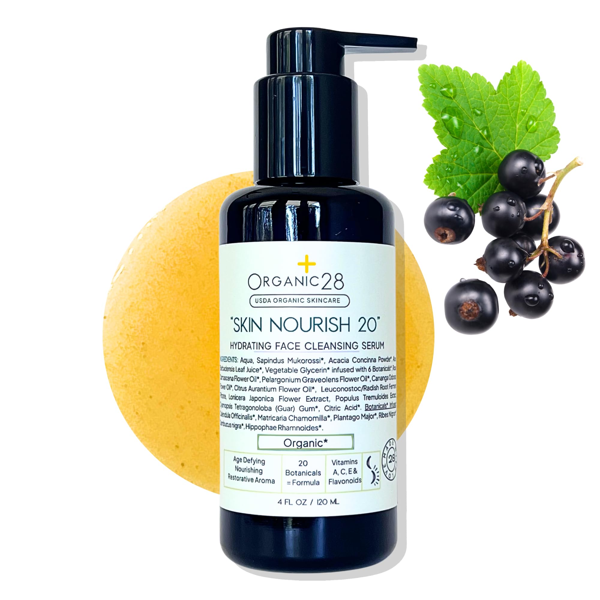 Organic Face Wash for Women - 100% Natural & USA Made with 20 Botanicals (4 Fl.oz) | Gentle Cleansing Gel with Soap Nut Extract | Daily Skincare Routine for Dry, Sensitive & Acne-Prone Skin