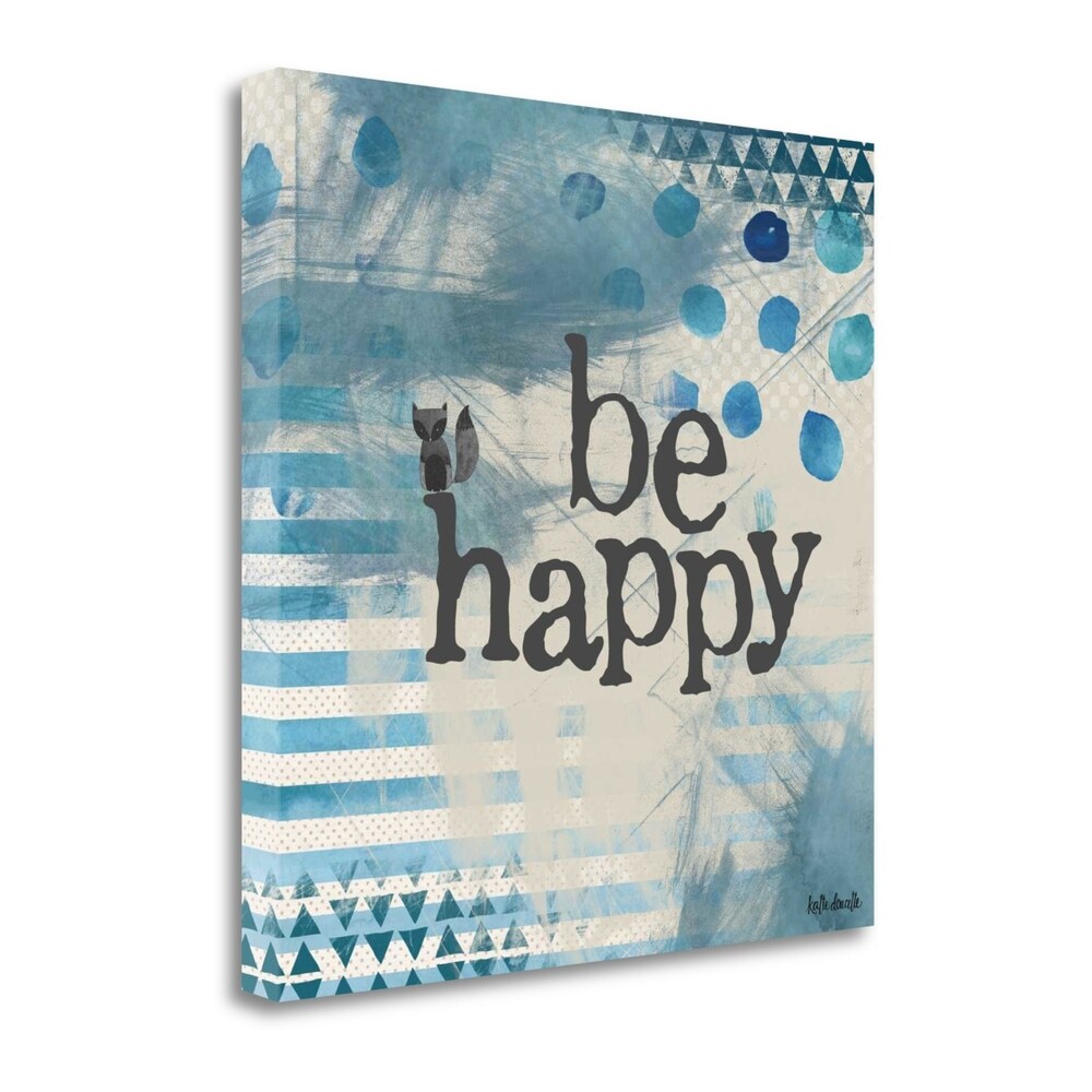 Be Happy Blue by Katie Doucette - Premium Fine Art Giclee Print on Gallery Wrapped Canvas, Ready to Hang Wall Decor for Living Room, Bedroom & Office