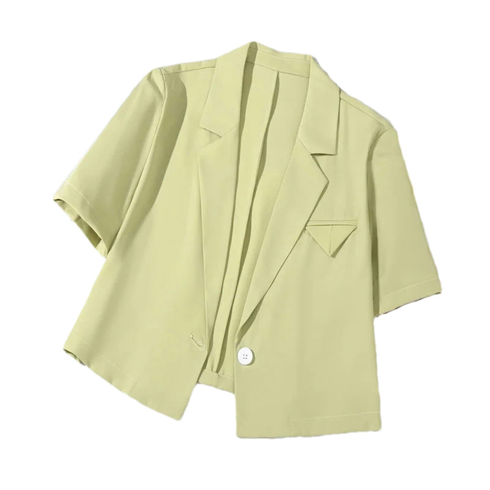 Women's Summer Cropped Blazers - Thin Short Sleeve Korean Style Casual Single Button Notched Suit Jacket for Office, Dating & Outdoor Events