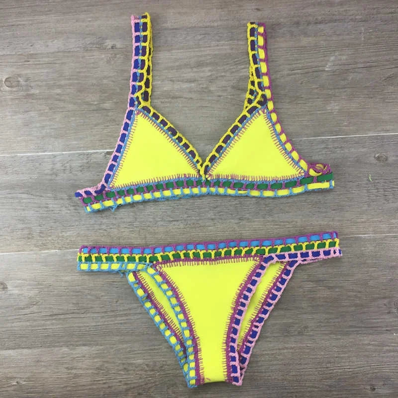 Handmade Crochet Bikini Set - Plus Size Women's Swimwear with Knitted Splicing Design | Perfect for Beach Vacations, Pool Parties & Summer Getaways