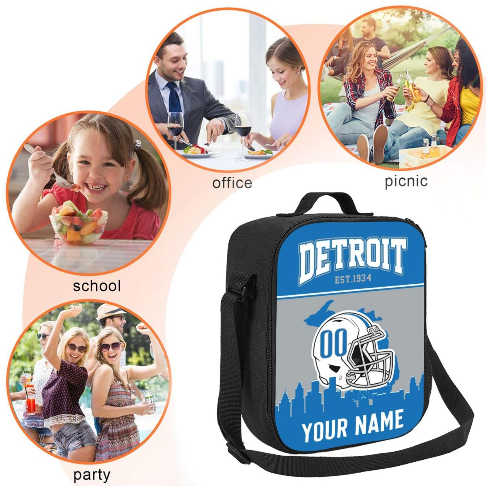 Custom Detroit Lions Lunch Bag - Insulated Football Style Lunch Box for Men & Women - Perfect for Work, School & Tailgating Gifts