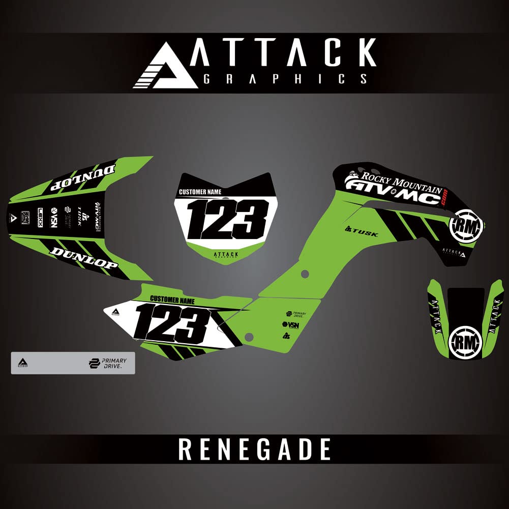 Custom Kawasaki KLX140 2012 Renegade Complete Bike Graphics Kit by Attack Graphics - High-Quality Dirt Bike Decals for Off-Road Racing & Trail Riding