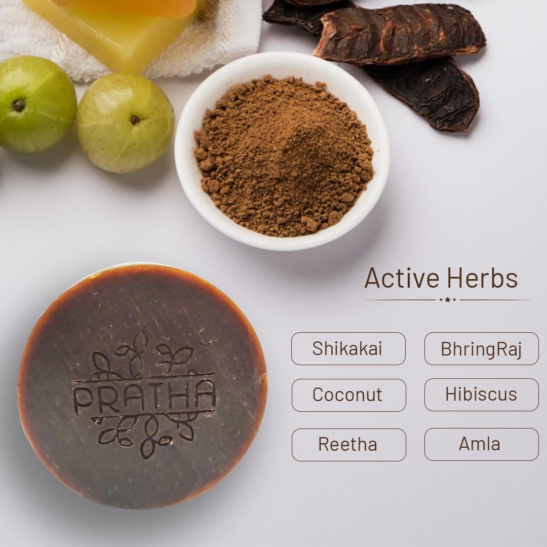 Pratha Natural Shampoo Bar with Shikakai, Reetha, Amla & Bhringraj - Coconut Milk & Hibiscus Infused (100g) | Sulfate-Free, Vegan Hair Cleanser for Dry, Damaged Hair | Perfect for Travel & Eco-Friendly Bathroom