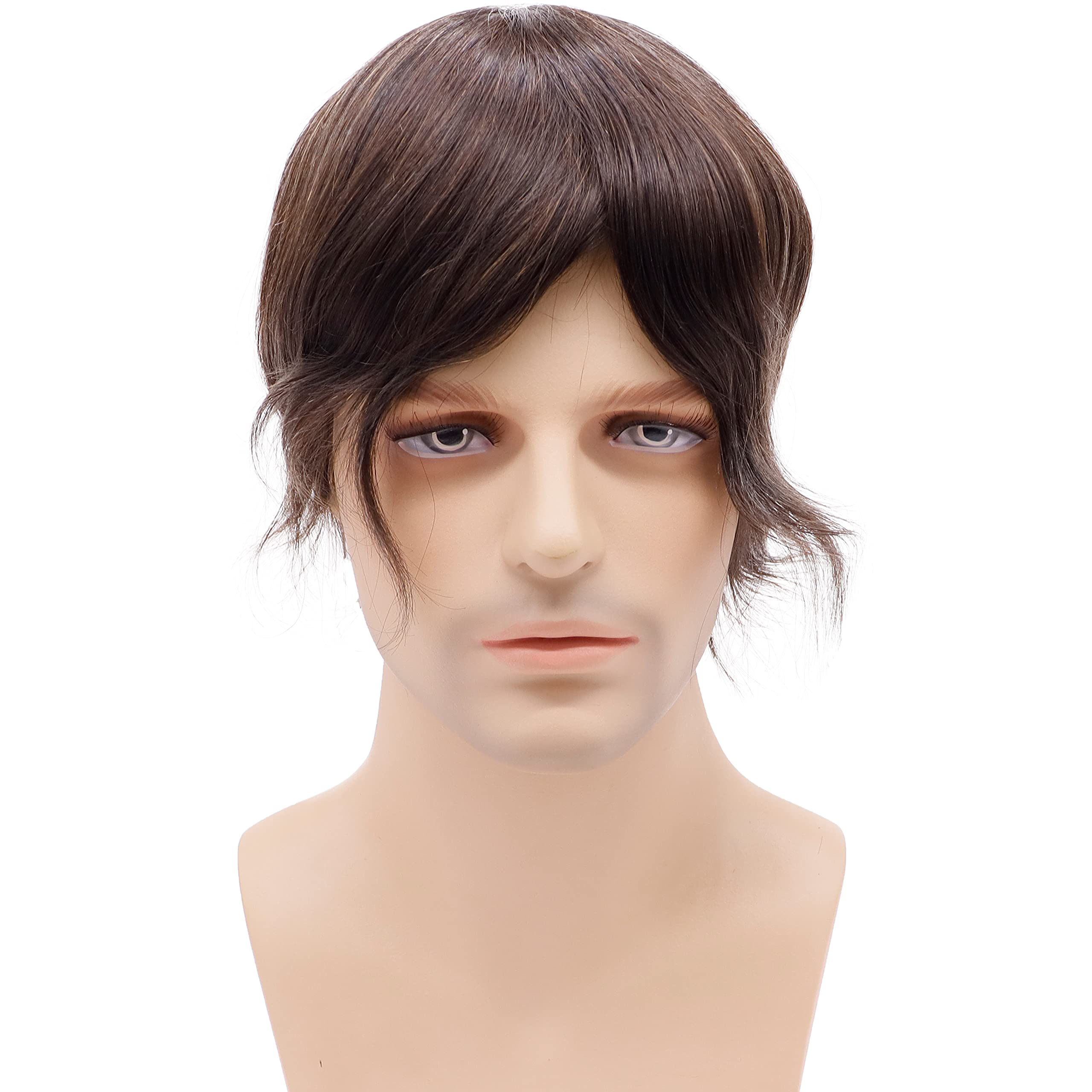 Premium 8”x6” European Human Hair Toupee for Men - Mono Lace Top with Durable PU Edge, Medium Light Density (#4 Medium Brown) | Natural Looking Hair Replacement for Thinning Hair & Baldness | Perfect for Daily Wear, Special Occasions & Professional Settings