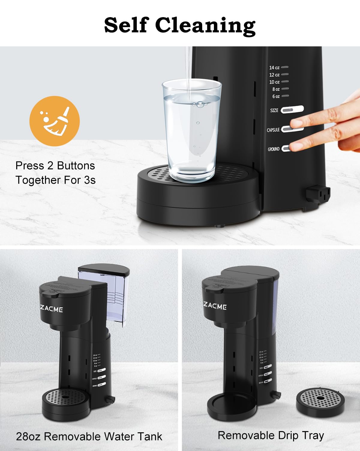 3-in-1 Single Serve Coffee Maker for K-Cups & Ground Coffee with Milk Frother - 28oz Water Tank, 6-14oz Brew Sizes - Perfect for Home, Office & Dorm Use