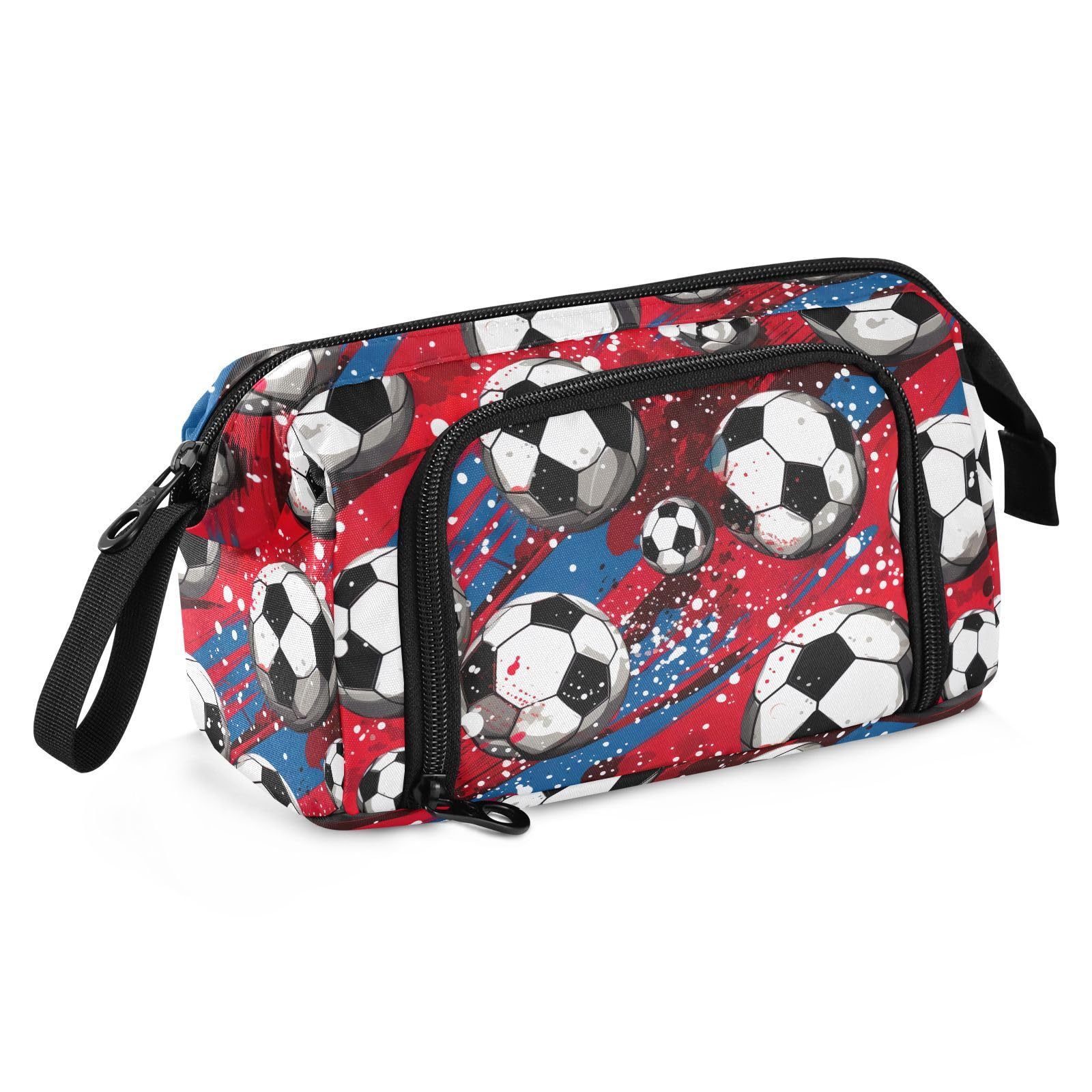 Premium Red Soccer Ball Design Large Capacity Pencil Case - Multi-Compartment Portable Pen Pouch Organizer for School, Office & Travel | Aesthetic Stationery Storage for Students, Teens & Adults (Boys & Girls)