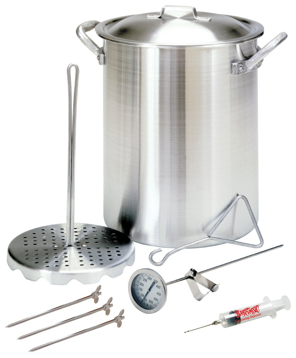 Bayou Classic 3025 30-Quart Aluminum Turkey Fryer Set with Pot, Poultry Rack, Hook & Thermometer - Perfect for Deep Frying Turkey, Chicken, Seafood & Vegetables for Holidays & Outdoor Cooking
