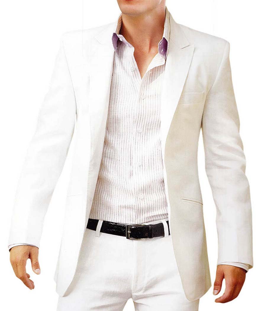 INMONARCH Men's White Linen 2 Piece Suit Set - Breathable Summer Wedding Reception Outfit for Groom, Groomsmen & Formal Events | Lightweight & Comfortable