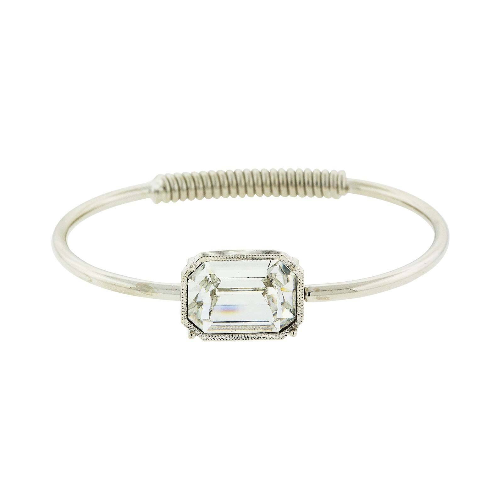 1928 Austrian Octagon Crystal Coil Spring Bracelet - Vintage Jewelry for Women, Elegant Adjustable Bangle for Parties, Weddings & Special Occasions