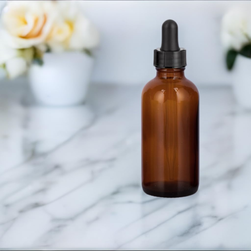 JUVITUS 2 oz Amber Glass Boston Round Bottles with Graduated Measurement & Dropper - 12 Pack with Free Funnel - Essential for Essential Oils, CBD, Tinctures & DIY Beauty Products