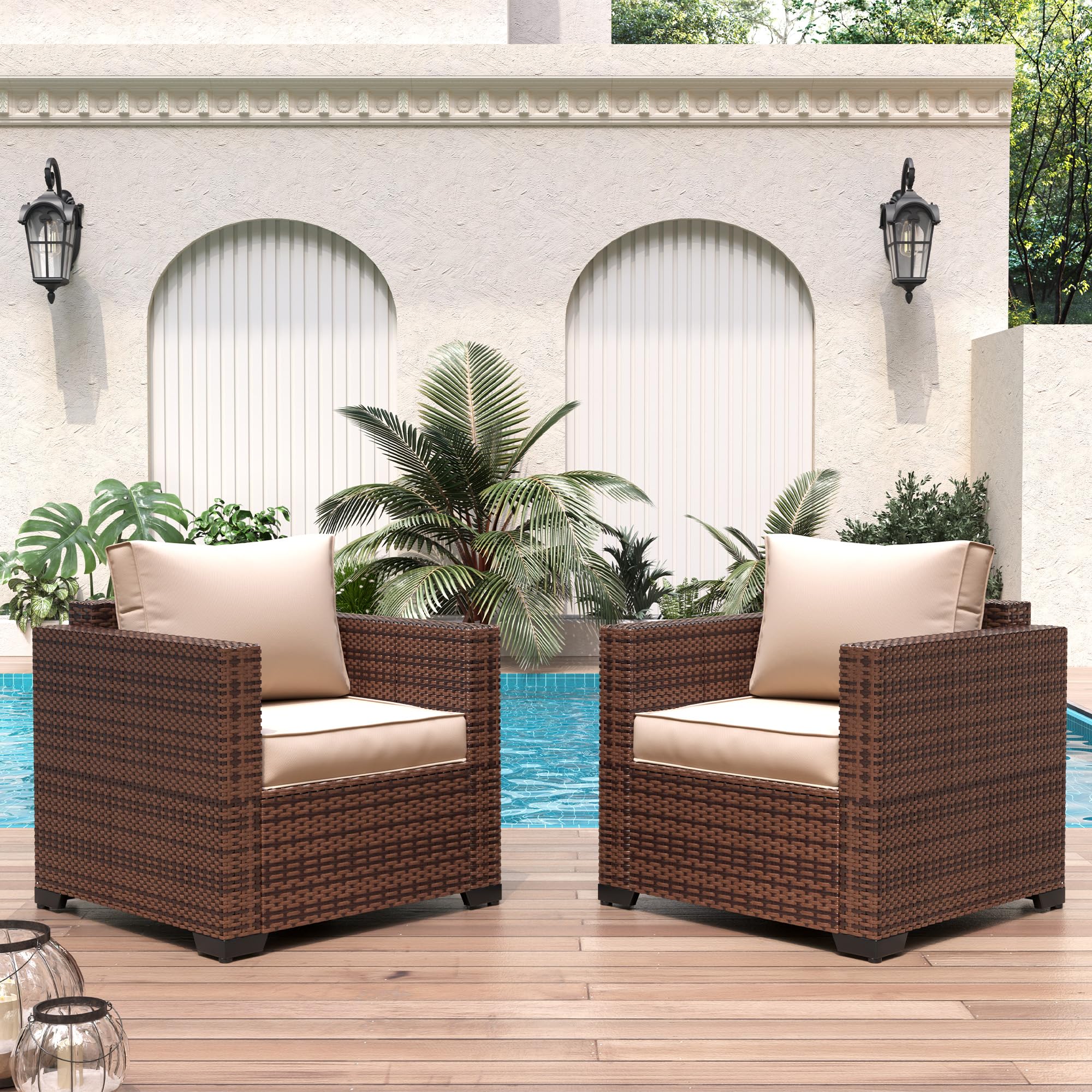 **UDPATIO All-Weather Wicker Single Sofa - Outdoor Rattan Sectional Couch with Non-Slip Cushion, Deep Seating & High Back - Khaki - Perfect for Patio, Garden, Poolside & Backyard Relaxation**