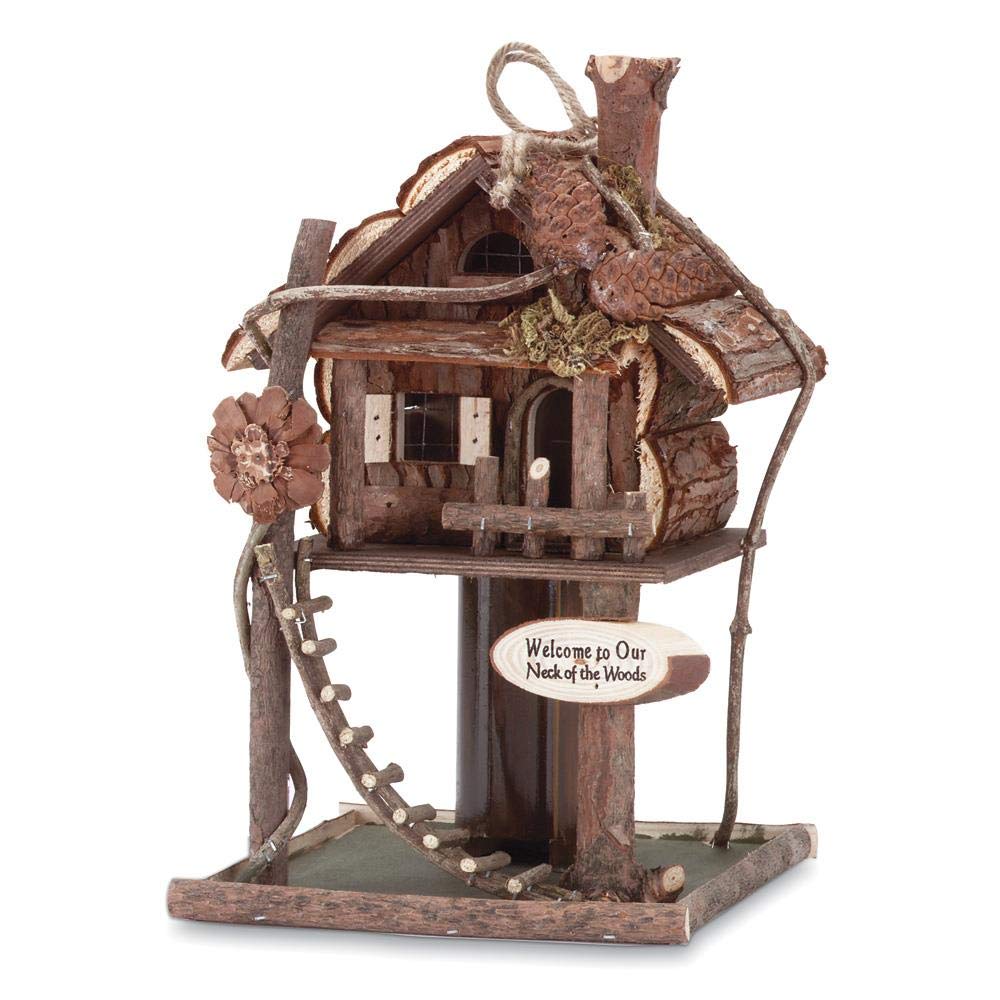 Tree House Bird Feeder - Durable Outdoor Birdhouse for Garden & Backyard - Attract Wild Birds with Natural Wood Design