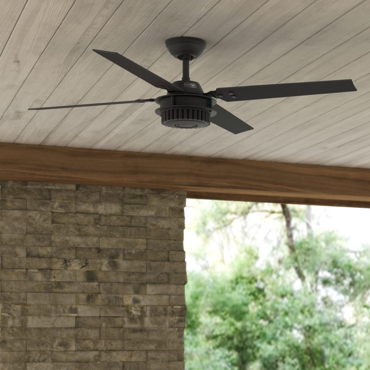 Hunter 54 Inch Matte Black Outdoor Ceiling Fan with LED Light - Damp Rated for Patio, Porch, Deck & Backyard - Energy Efficient Cooling for Outdoor Spaces