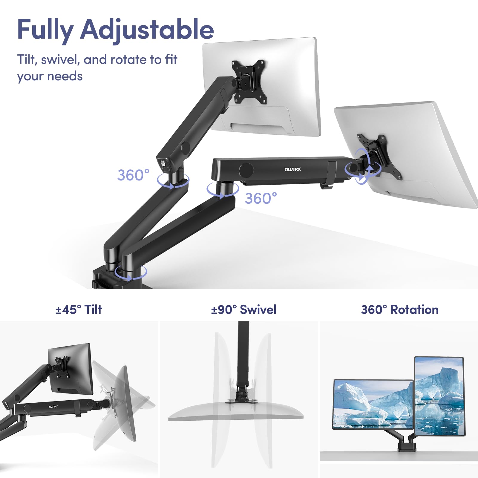 Heavy Duty Dual Monitor Stand for 17-35 Inch Ultrawide Screens - Adjustable Height VESA Mount Desk Clamp for Gaming & Office (4.4-26.4 lbs Capacity, Black) - Perfect for Multi-Tasking, Streaming & Workspace Setup