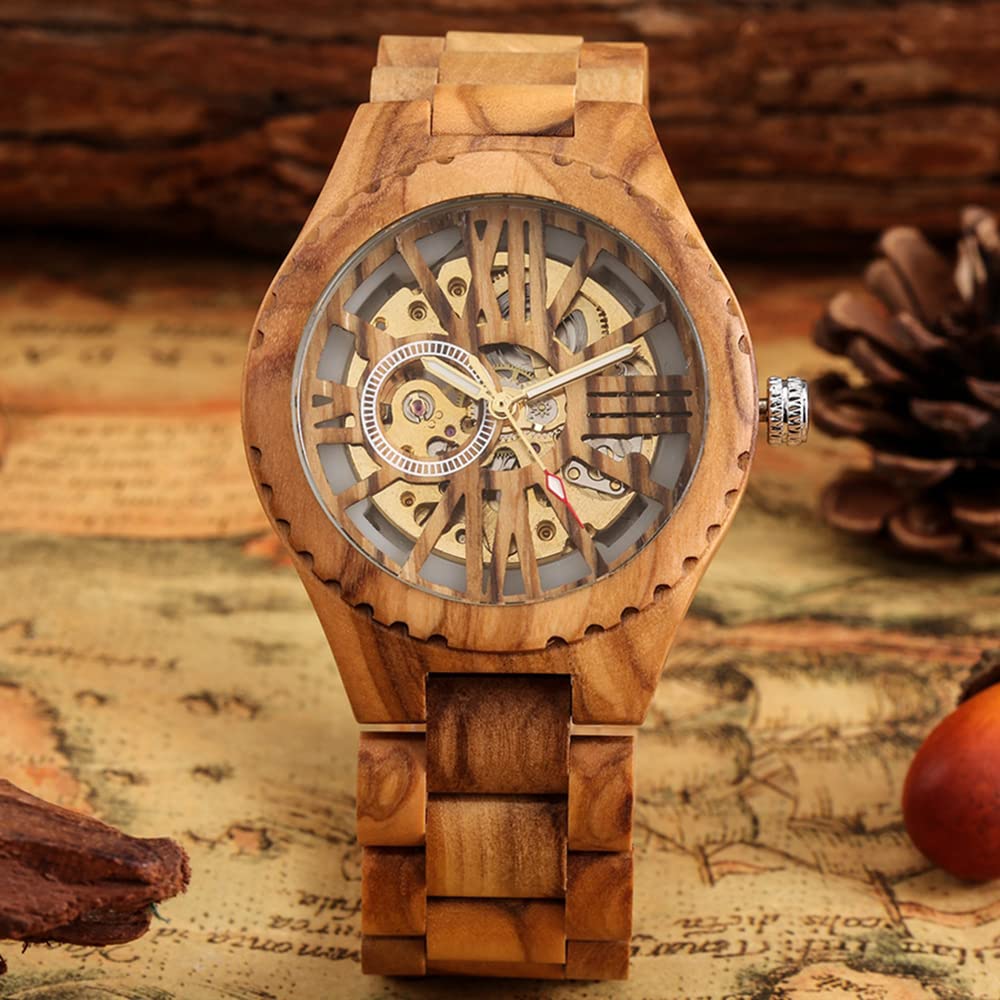 Wooden Watch for Men - Mechanical Movement & Wooden Strap | Perfect for Father's Day & Birthday Gifts