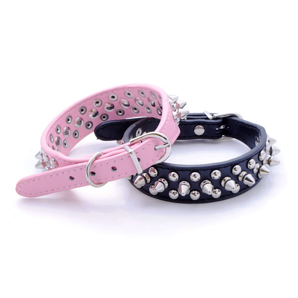 XS Spiked Dog Collar with Mushroom Rivets - Anti-Bite Protective Faux Leather Pet Collar for Small Dogs & Puppies (Black) - Perfect for Training, Walking & Outdoor Adventures