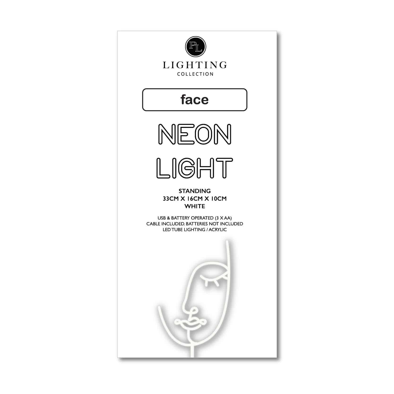 Pilbeam Living LED Neon Face Light with Stand - Customizable Wall Art for Bedroom, Bar, or Party Decor