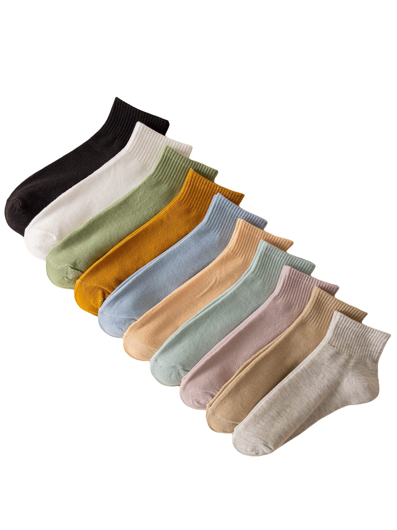 OYOANGLE Women's 10 Pairs Casual Striped Ankle Socks - Soft, Comfortable Low Cut Socks for Everyday Wear, Workout & Fashion Outfits