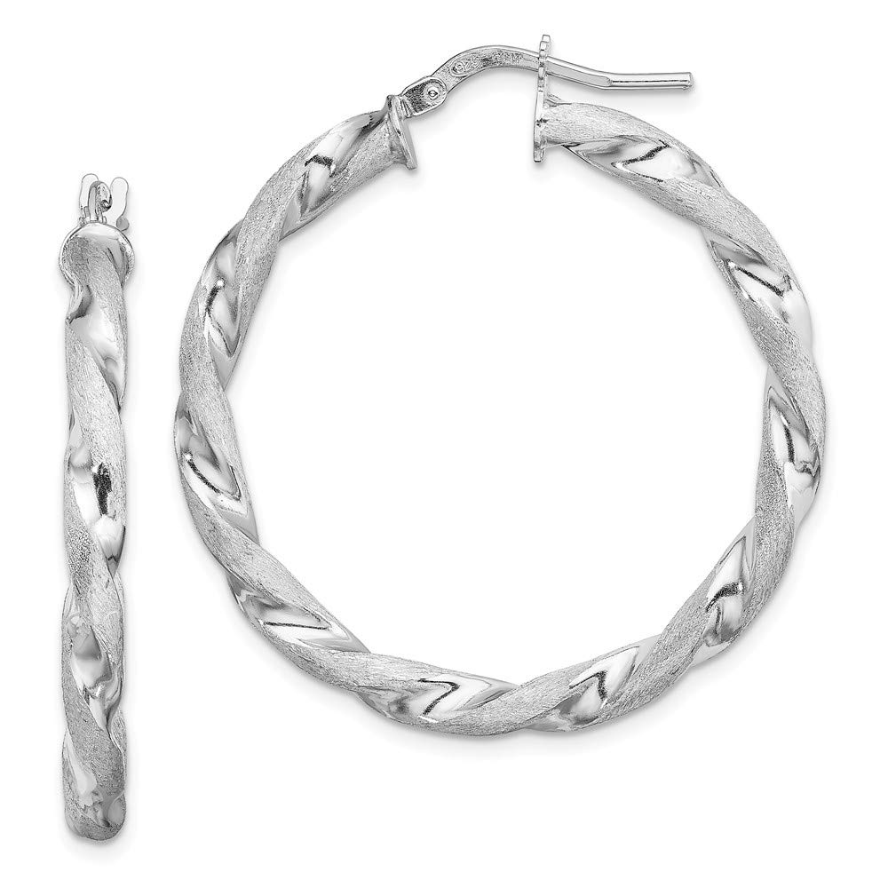 Sterling Silver Rhodium Plated Satin & Polished Twisted Hoop Earrings for Women - Elegant Dangle Earrings for Party, Wedding & Everyday Wear