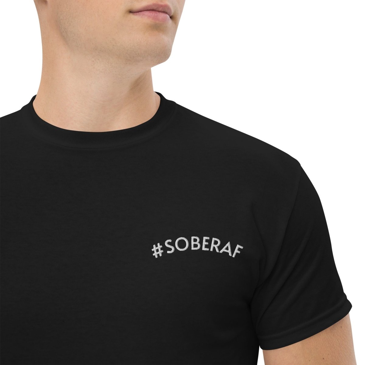 SoberAF Embroidered Statement T-Shirt for Men - Funny Sobriety Tee - Perfect for Recovery Meetings, AA Events & Sober Lifestyle