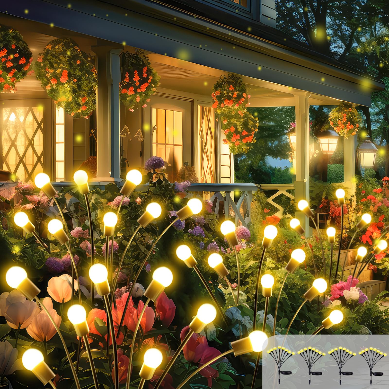 2025 Solar Powered Outdoor Waterproof Garden Lights - 4 Pack Solar Firefly & Twinkle Fairy Lights for Pathway, Yard, Garden & Christmas Decor (Warm White) | Weatherproof Landscape Lighting for Patio, Walkway & Backyard Ambience