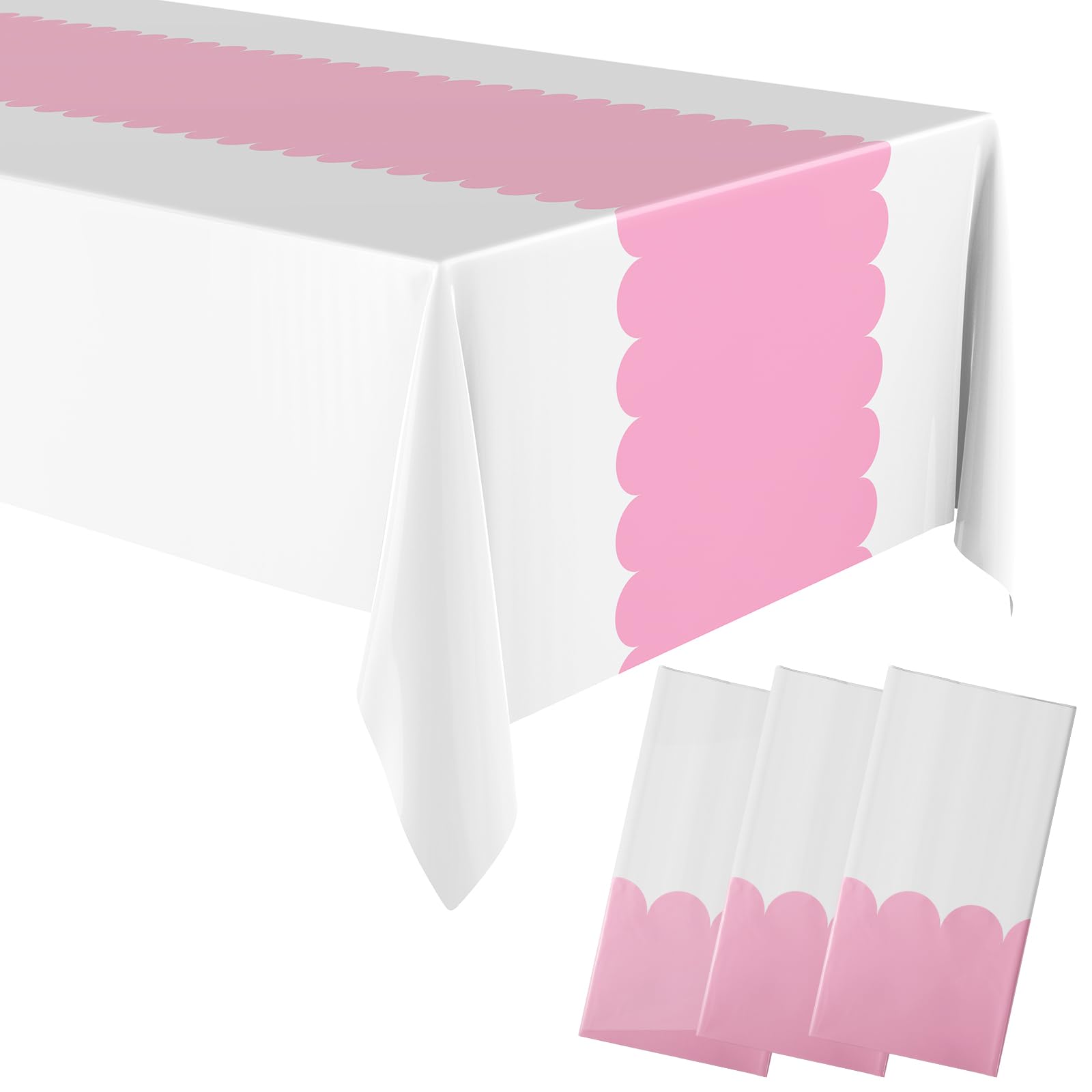 Oudain 6 Pack Pink Plastic Tablecloth 54 x 108 Inch - Disposable Vinyl Table Cover for Wedding, Birthday, Baby Shower, Mermaid & Unicorn Party Decor - Light Pink Table Runner for Indoor & Outdoor Events