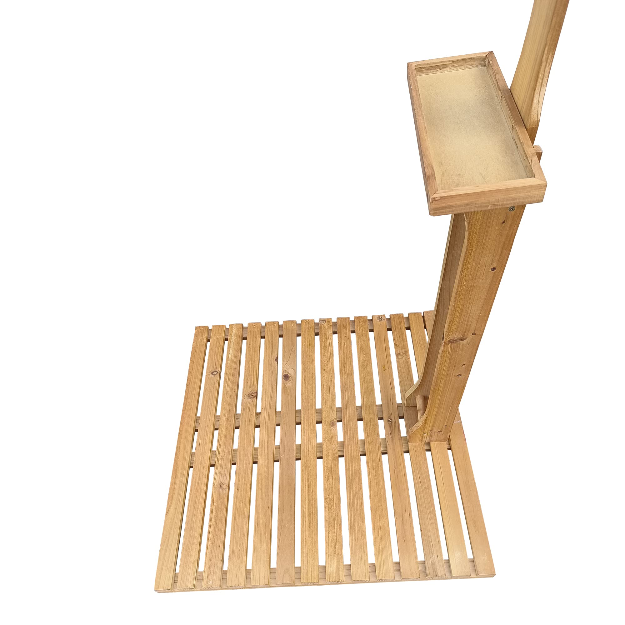Premium Teak Wood Outdoor Garden Pool Shower with Adjustable Pressure | Freestanding Shower Kit with Storage Shelf | Perfect for Swimming Pools, Patios, Terraces & Backyard Gardens