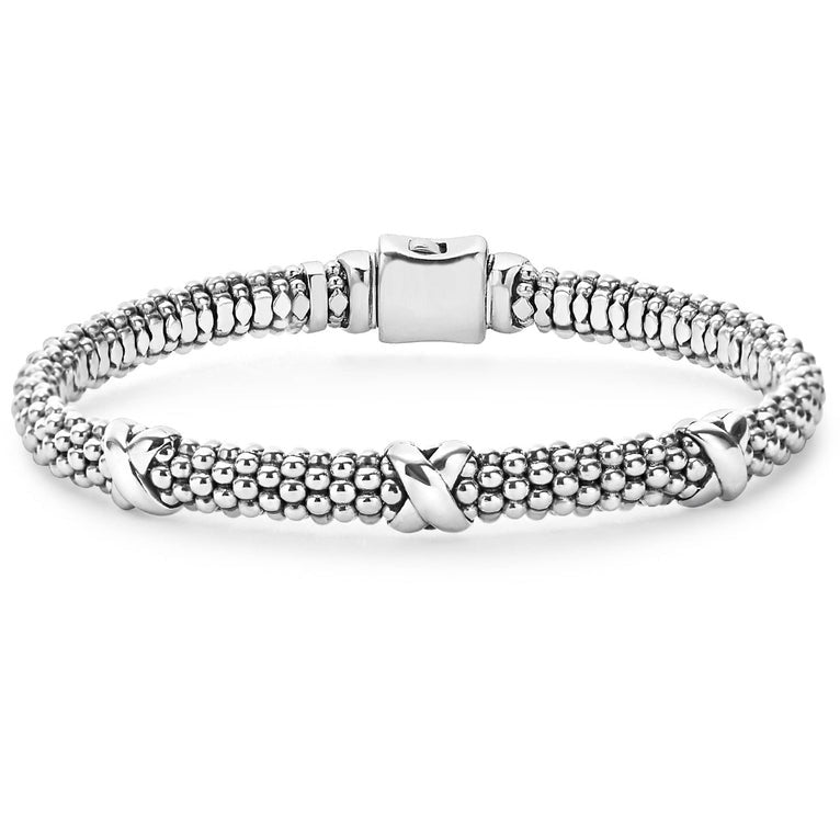 Luxury 6mm Three-Station X Caviar Bracelet for Women - Elegant & Stylish Jewelry Gift for Parties, Weddings & Special Occasions