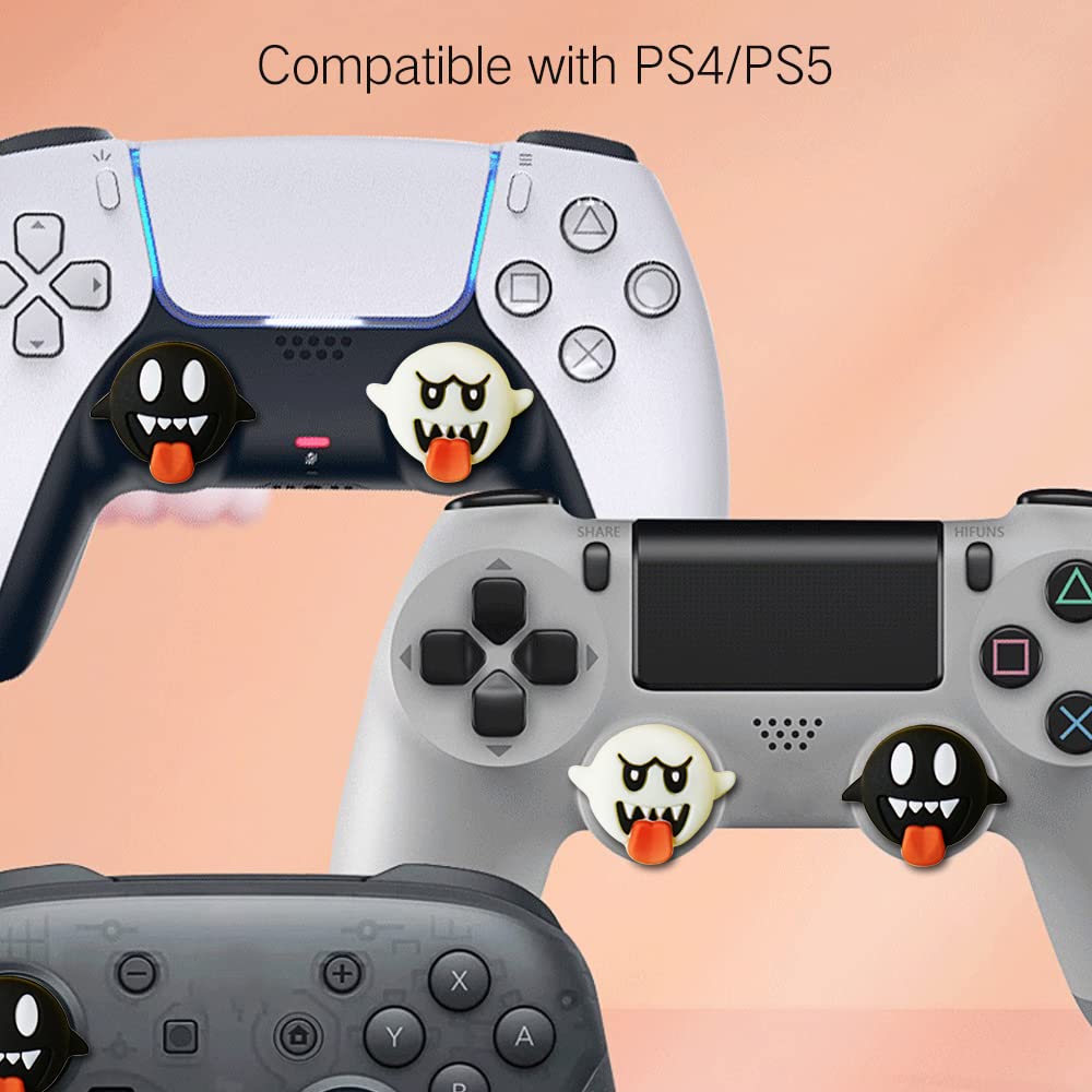 PERFECTSIGHT Halloween Skull Thumb Grip Caps for PS5, PS4, Xbox Series X/S, Xbox One, Switch PRO Controller - 4PCS Soft Rubber 3D Analog Joystick Covers - Kawaii Design for Enhanced Gaming Comfort (Perfect for Horror Games & Halloween Gaming Sessions)