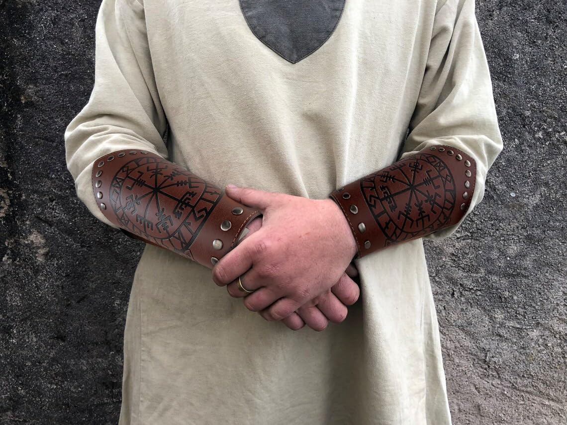 AZORA Leather Gauntlet Wristband - Medieval Bracers Armor Set with Buckle (2 Pcs) - Perfect for LARP, Cosplay, Renaissance Fairs & Historical Reenactments